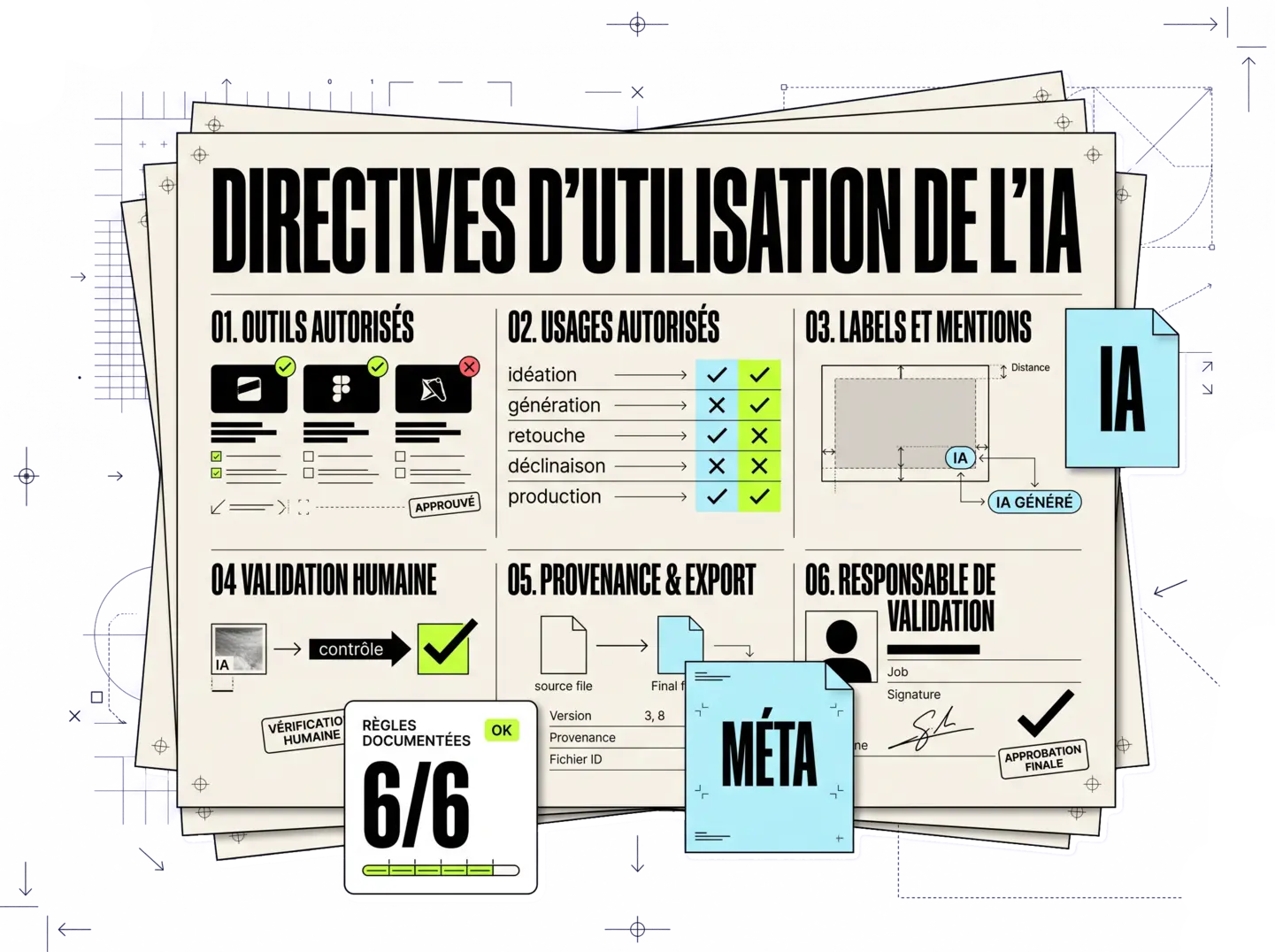 Illustration d’un document de guidelines intégrant des règles liées à l’IA